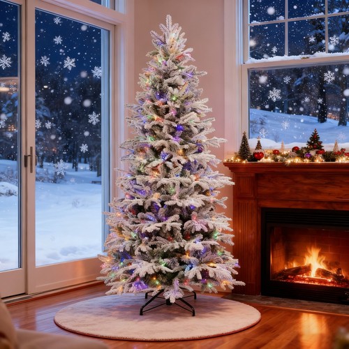 8ft prelit snow - snow, flocked